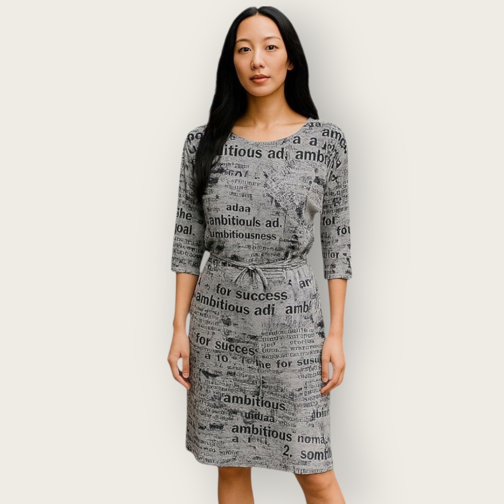 Gray Text Print Dress